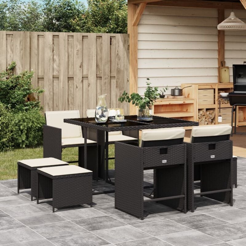 immagine 0 del prodotto set da pranzo da giardino 9 pz con cuscini nero in polyrattan vidaxl