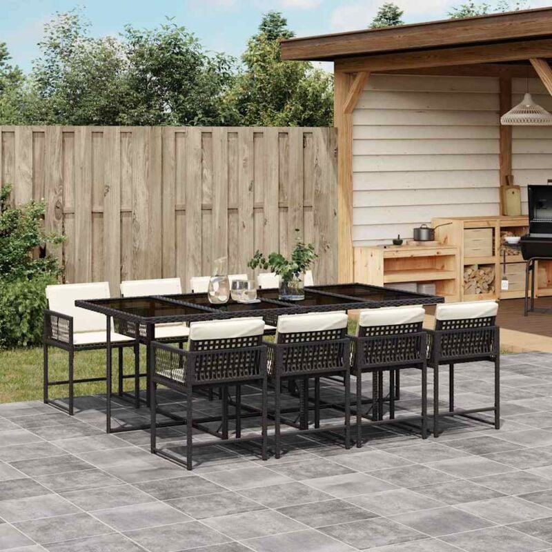 foto del prodotto set da pranzo da giardino 9 pz con cuscini nero in polyrattan vidaxl