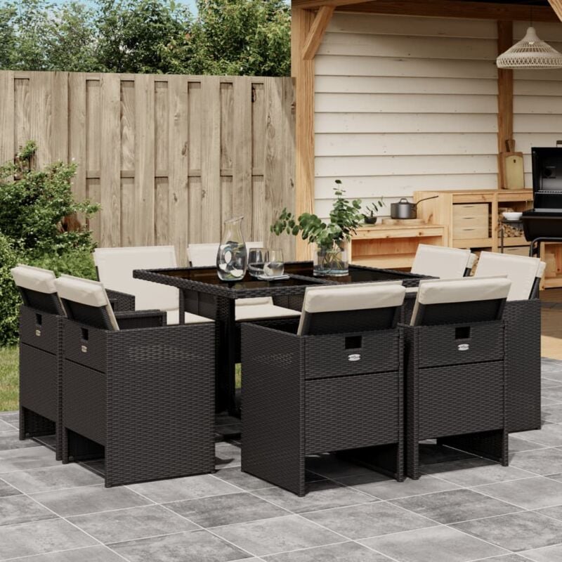 immagine 0 del prodotto set da pranzo da giardino 9 pz con cuscini nero in polyrattan vidaxl