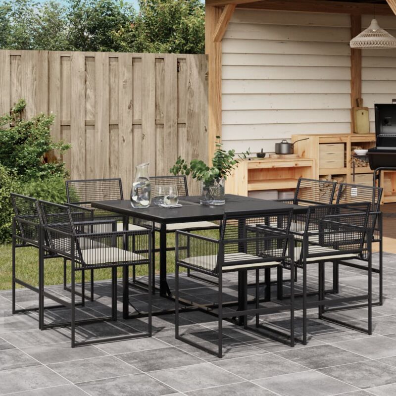foto del prodotto set da pranzo da giardino 9 pz con cuscini nero in polyrattan vidaxl