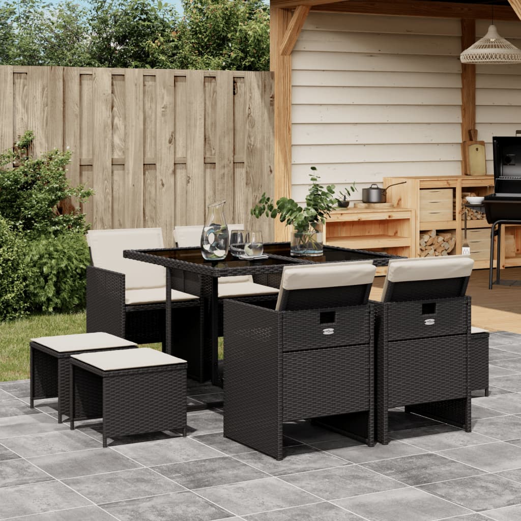 foto del prodotto set da pranzo da giardino 9 pz con cuscini nero in polyrattancod mxl 86894
