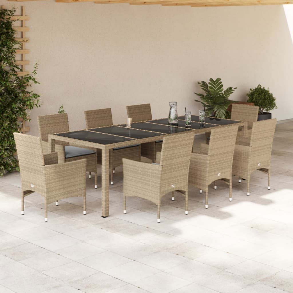 foto del prodotto set da pranzo da giardino 9 pz con cuscini polyrattan e vetro