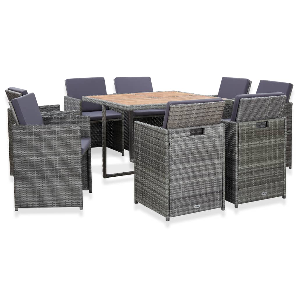 foto del prodotto set da pranzo da giardino 9 pz e cuscini polyrattan antracite cod mxl 34575