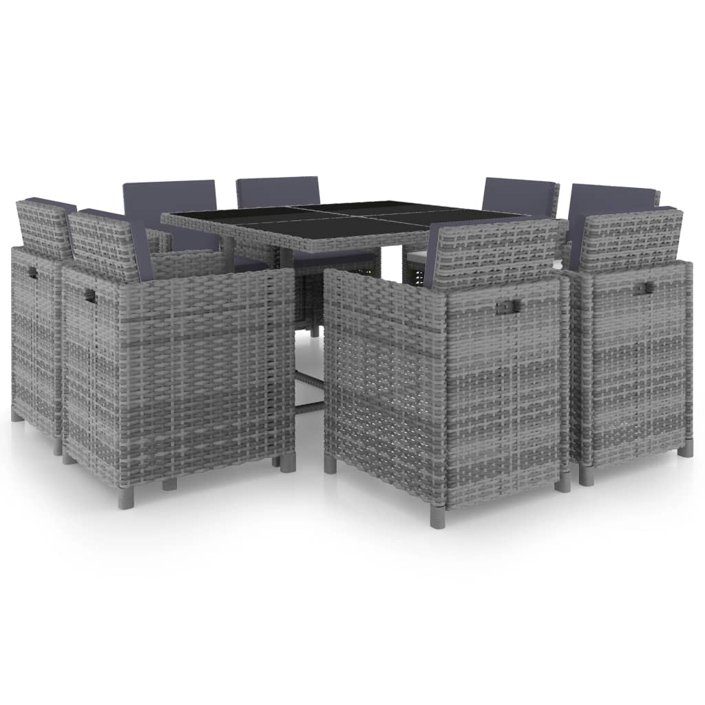foto del prodotto set da pranzo da giardino 9 pz e cuscini polyrattan antracite cod mxl 34584
