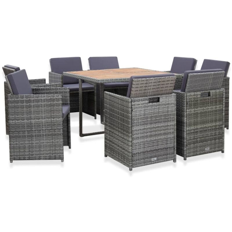 foto del prodotto set da pranzo da giardino 9 pz e cuscini polyrattan antracite vidaxl