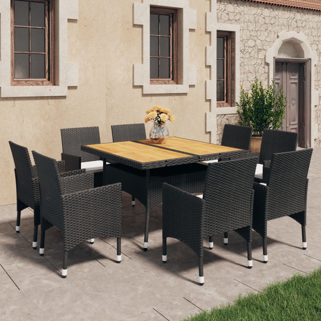 foto del prodotto set da pranzo da giardino 9 pz in polyrattan e acacia nero cod mxl 37910