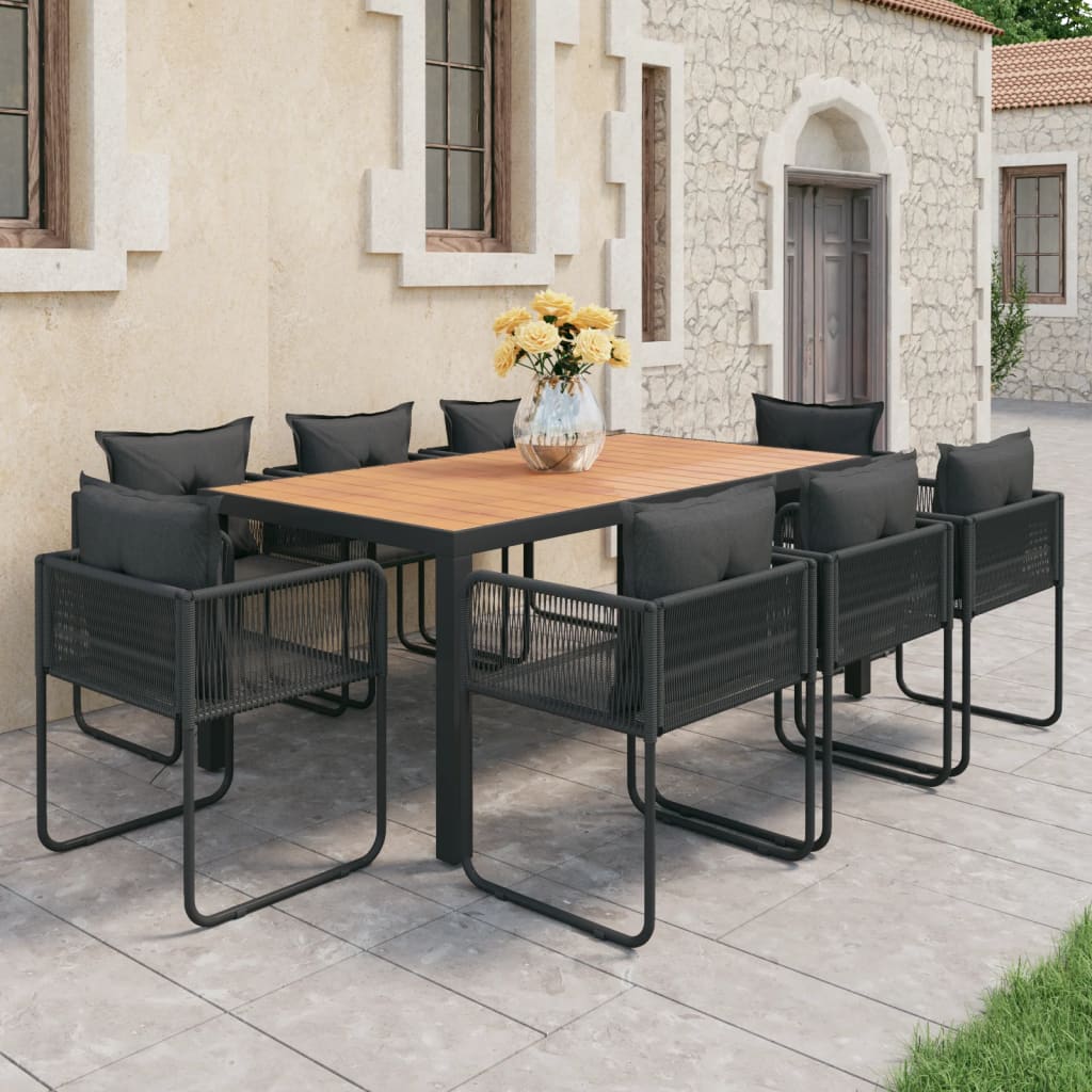 foto del prodotto set da pranzo da giardino 9 pz in rattan pvc nero e marrone