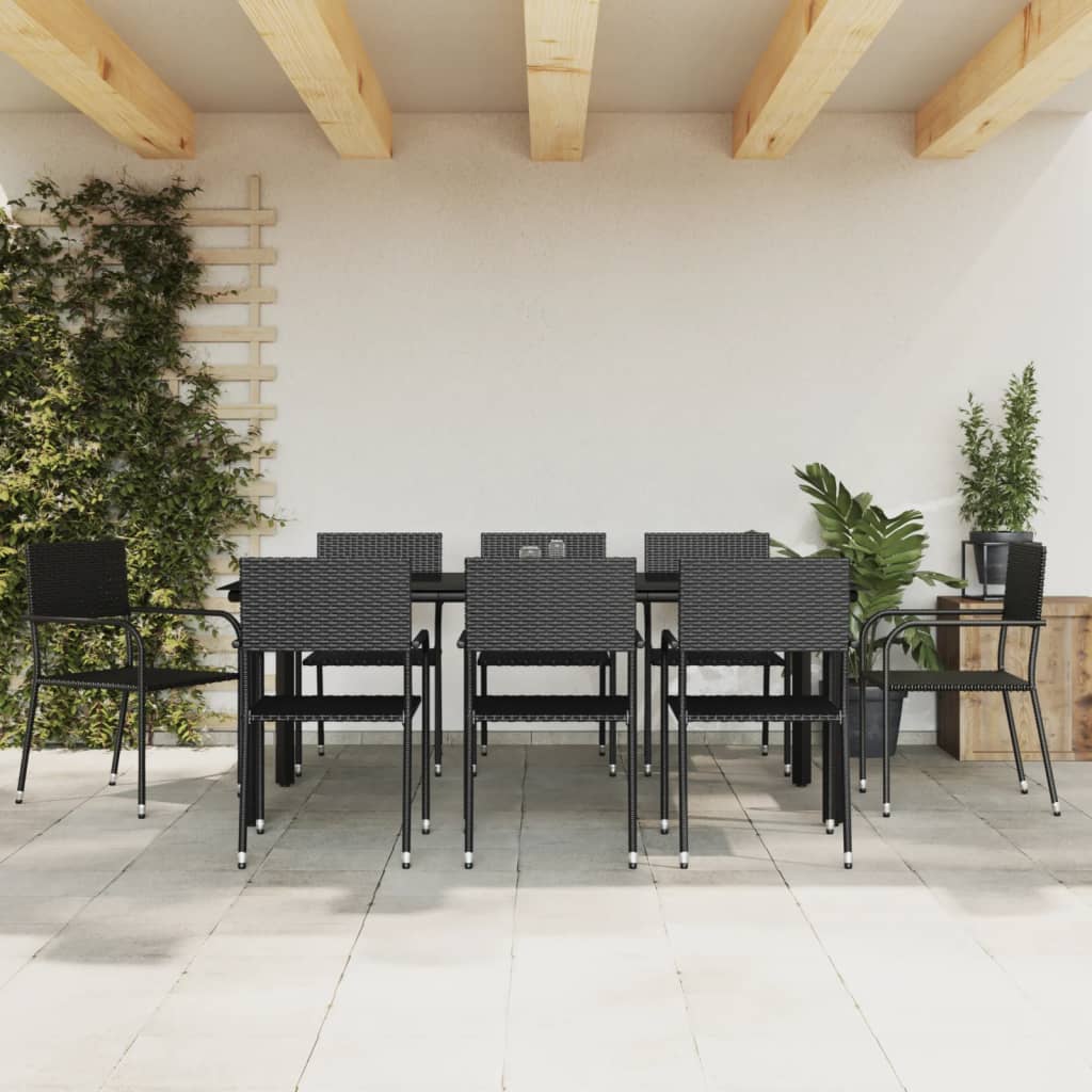 foto del prodotto set da pranzo da giardino 9 pz nero in polyrattan e acciaiocod mxl 77121