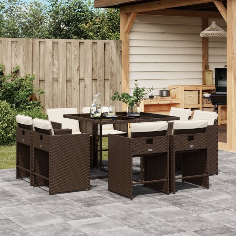 foto del prodotto set da pranzo da giardino 9pz con cuscini marrone in polyrattan vidaxl