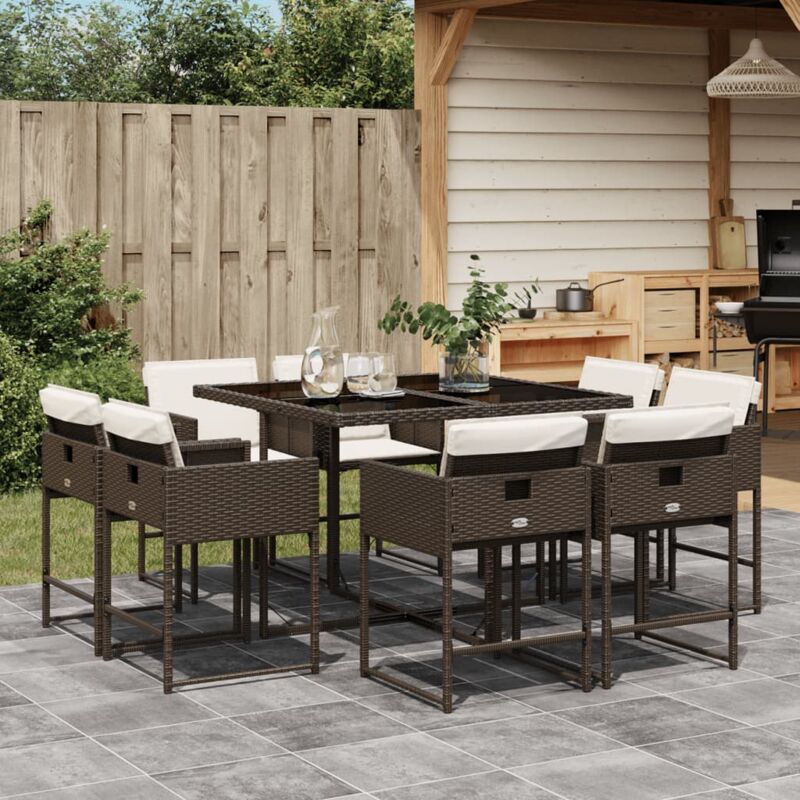 foto del prodotto set da pranzo da giardino 9pz con cuscini marrone in polyrattan vidaxl