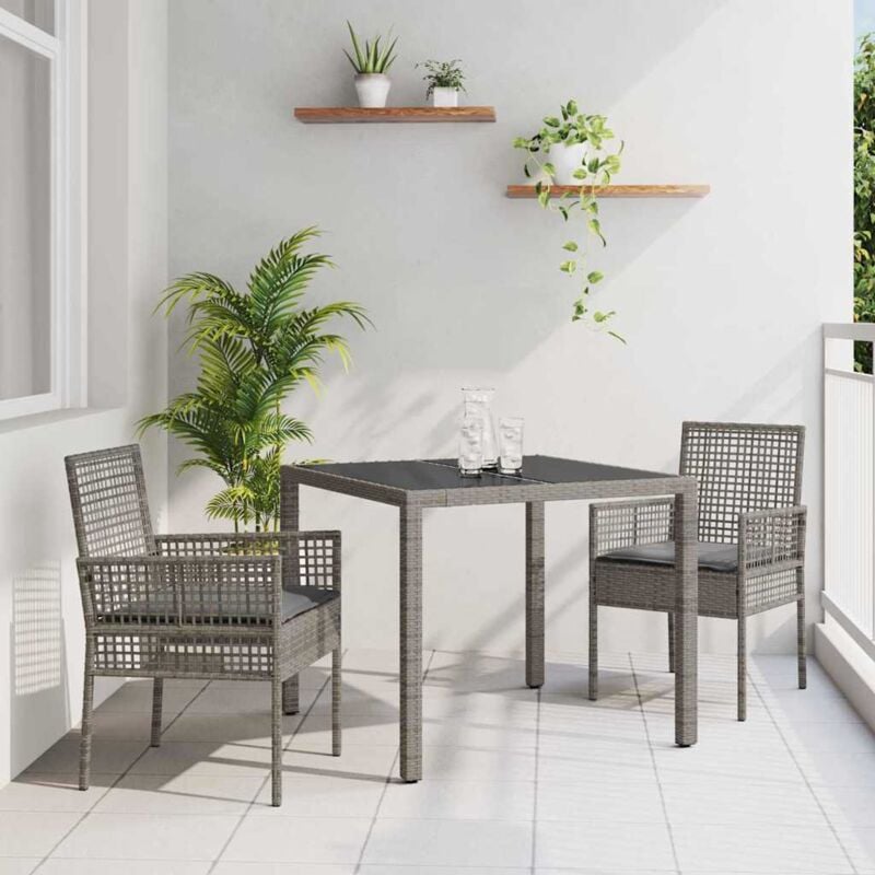foto del prodotto set da pranzo da giardino a 3 pezzi con cuscini grigio in polyrattan vidaxl