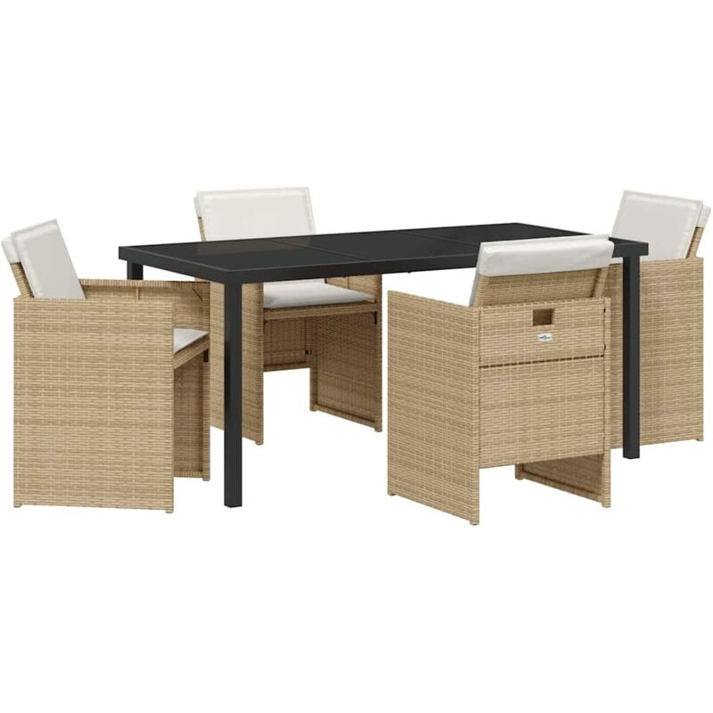 foto del prodotto set da pranzo da giardino a 5 pezzi con cuscini beige in polyrattan vidaxl