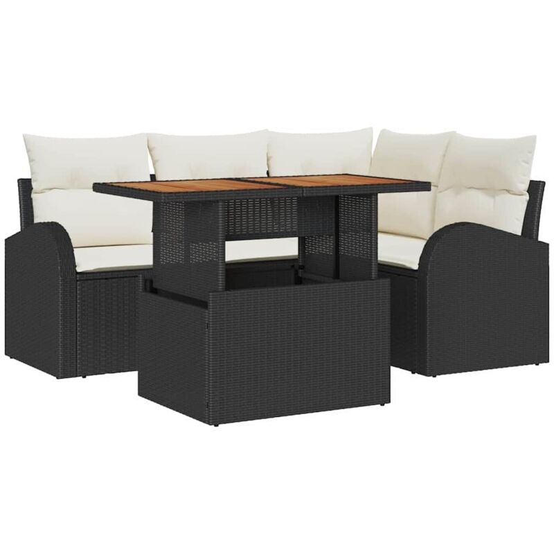 foto del prodotto set da pranzo da giardino a 5 pezzi con cuscini nero rattan sintetico acacia vidaxl