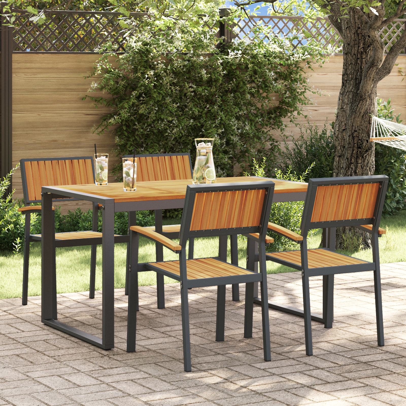 foto del prodotto set da pranzo da giardino a 5 pezzi in legno massello acacia e metallo