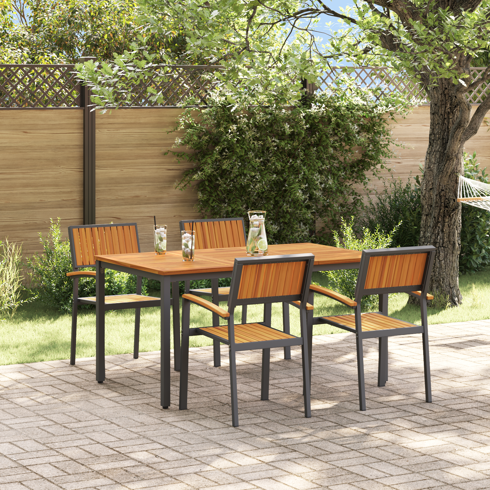 foto del prodotto set da pranzo da giardino a 5 pezzi in legno massello di acacia e metallo