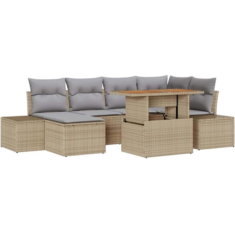 foto del prodotto set da pranzo da giardino a 7 pezzi con cuscini beige rattan acacia vidaxl