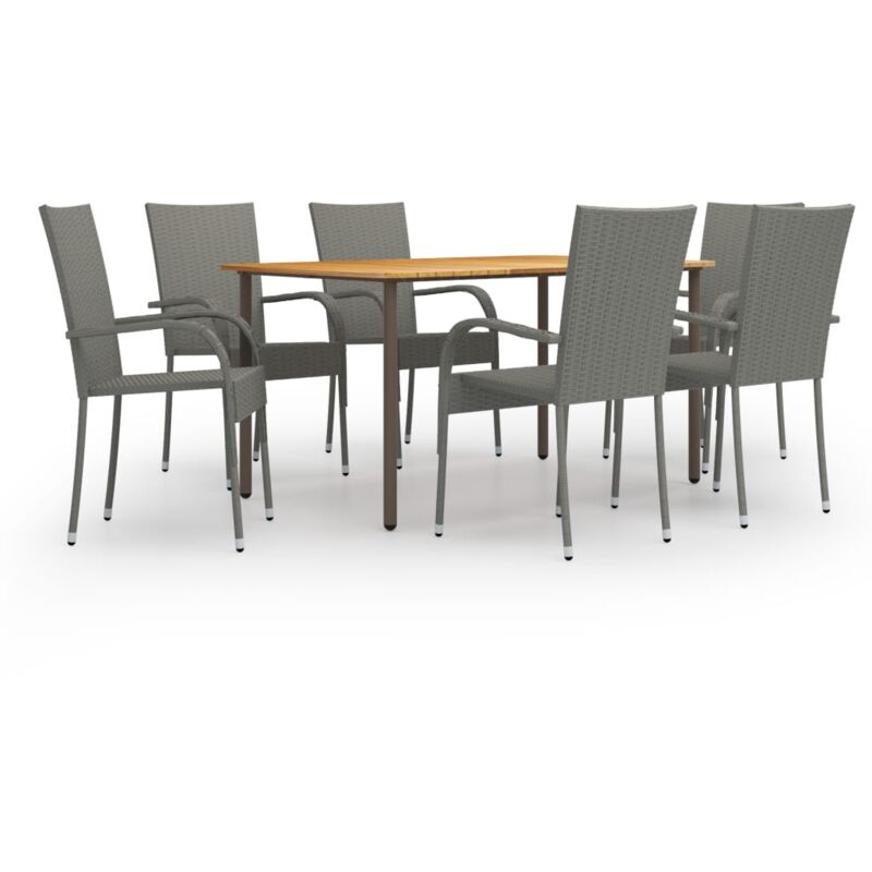 foto del prodotto set da pranzo da giardino arredo esterno 7 pezzi in resina intrecciata grigia