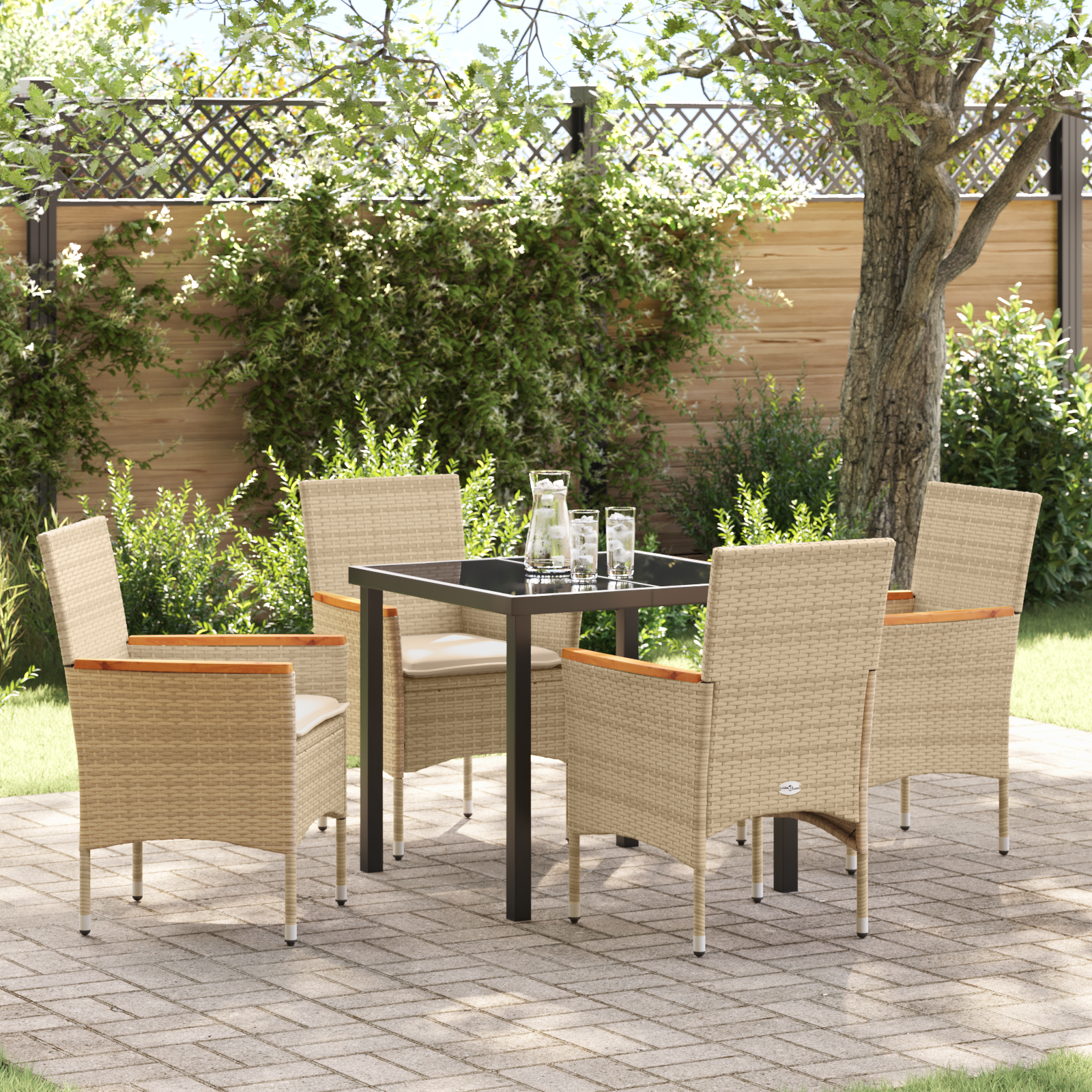 foto del prodotto set da pranzo da giardino con cuscini beige in poly rattan