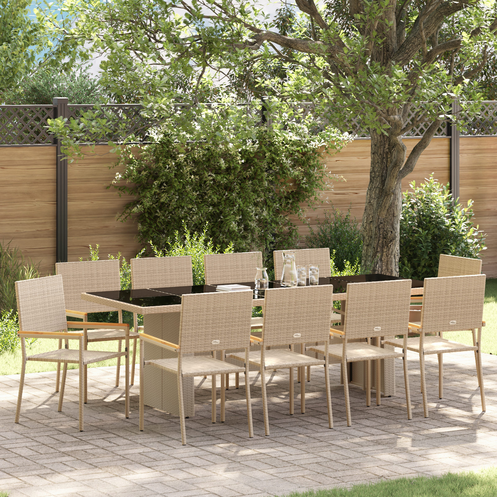 foto del prodotto set da pranzo da giardino da 11 pezzi beige in polyrattan