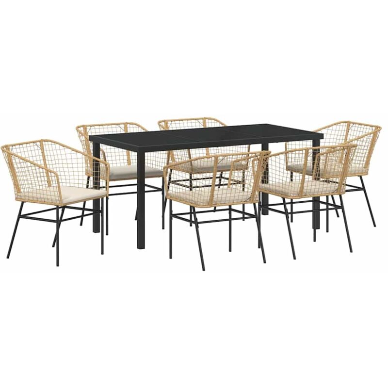 foto del prodotto set da pranzo da giardino da 7 pezzi con cuscini in polirattan marrone vidaxl