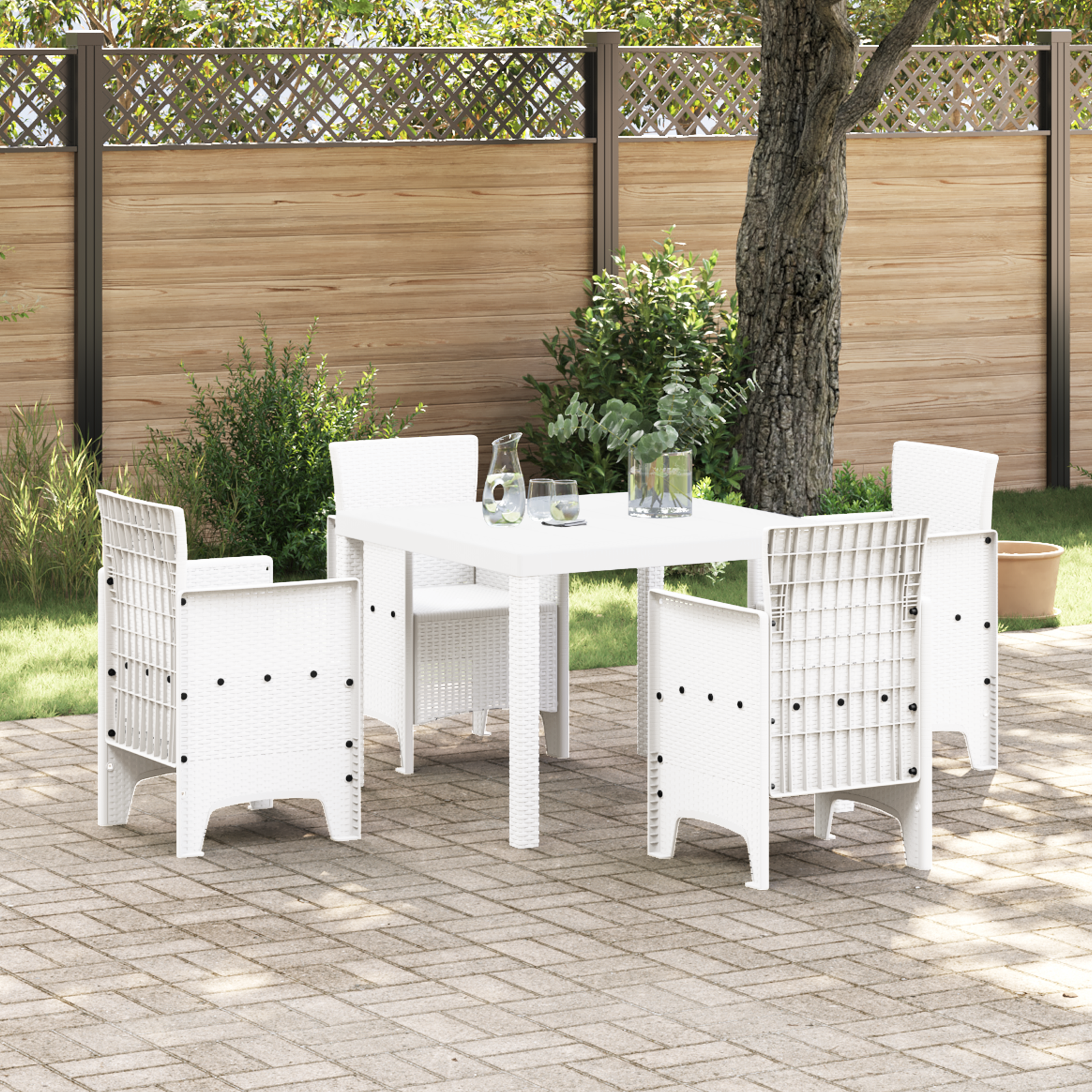 foto del prodotto set da pranzo da giardino di 5 pezzi bianco in rattan sintetico