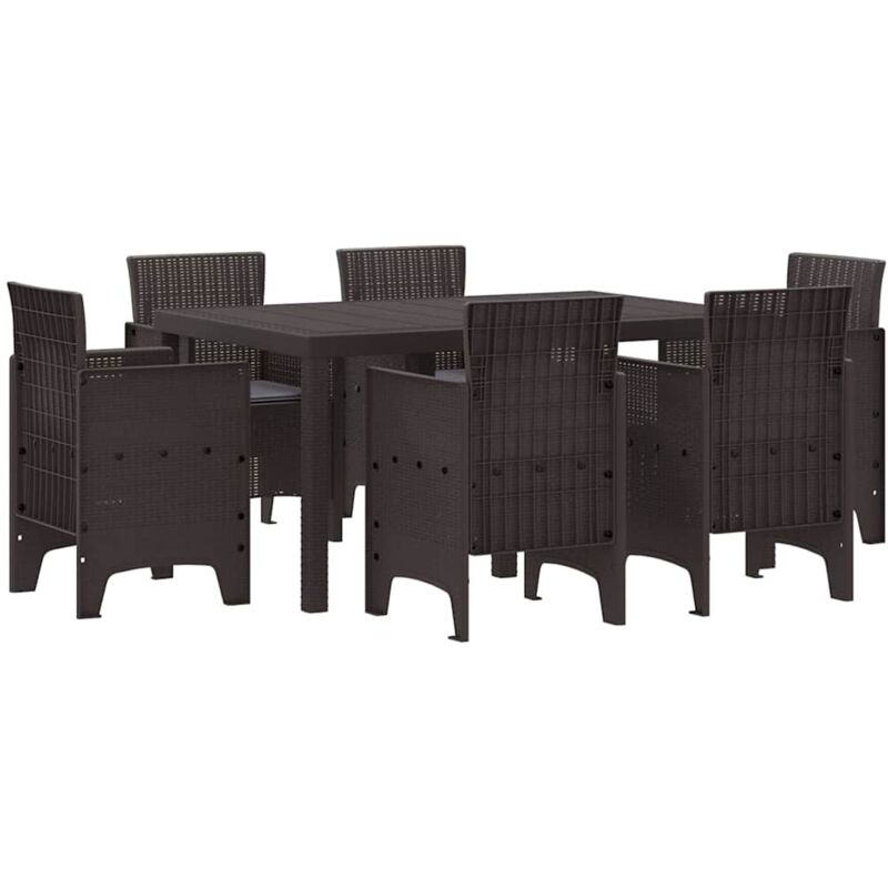 foto del prodotto set da pranzo da giardino in 7 pezzi con cuscini marrone polyrattan vidaxl