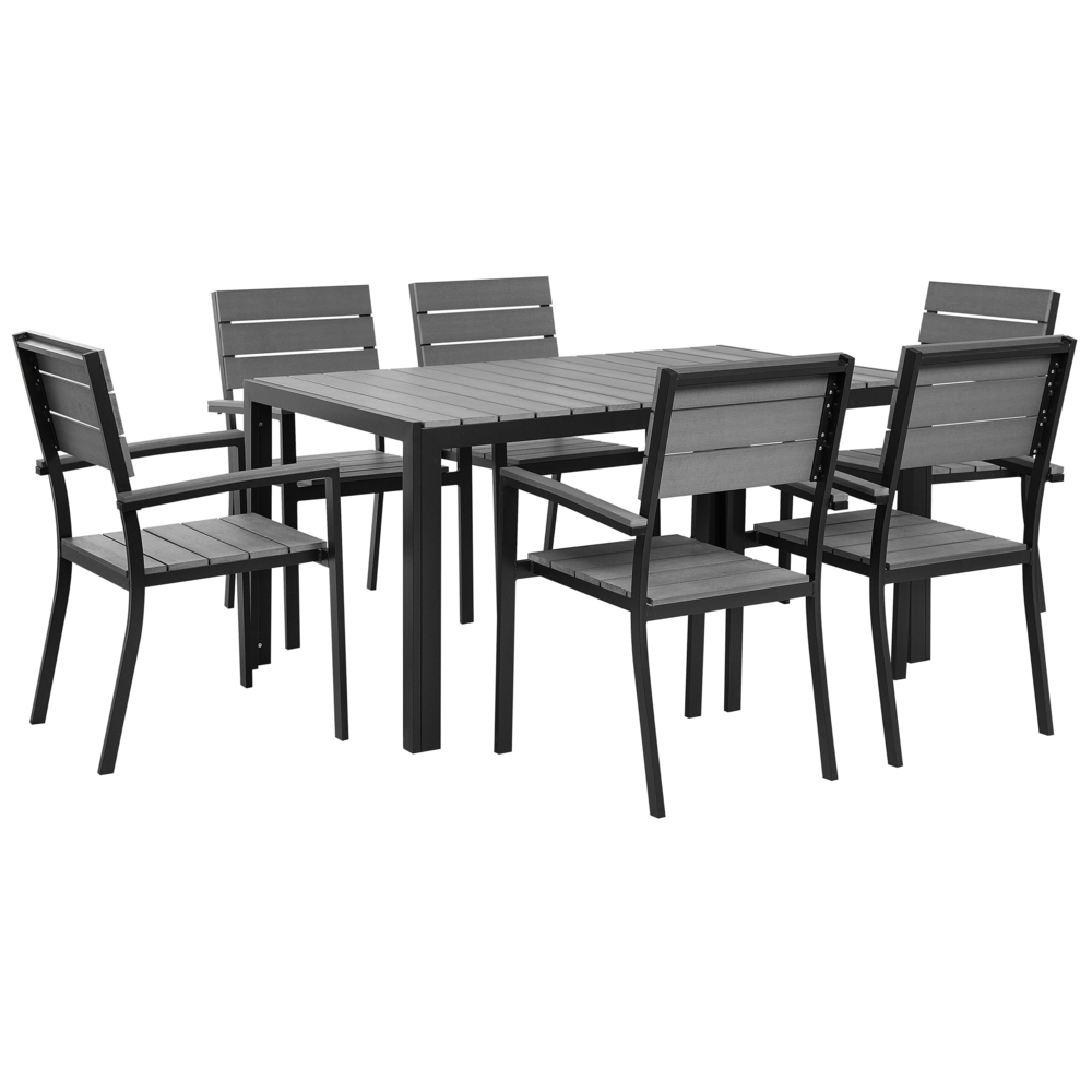 foto del prodotto set da pranzo da giardino in 7 pezzi in alluminio grigio e nero 6 sedie resistenti agli agenti atmosferici