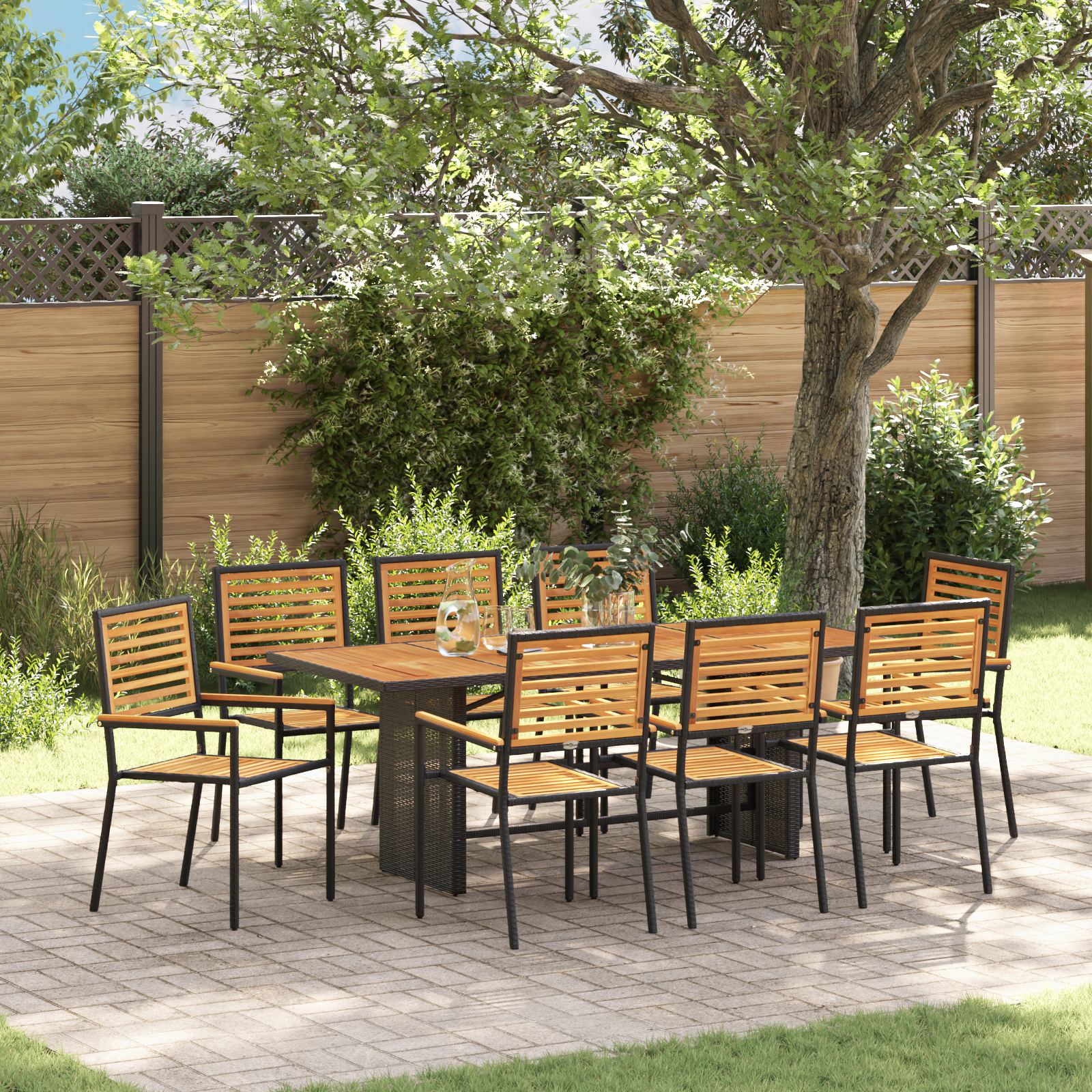 foto del prodotto set da pranzo da giardino in rattan sintetico nero acacia 9 pezzi