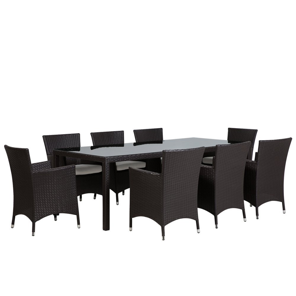 foto del prodotto set da pranzo da giardino marrone scuro finto rattan 8 posti con cuscini resistente ai raggi uv patio tradizionale