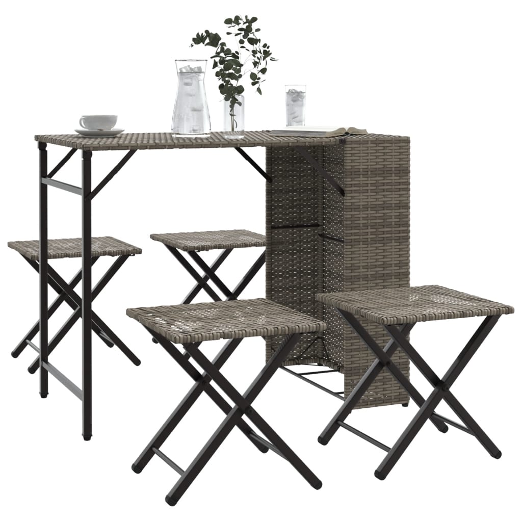 foto del prodotto set da pranzo da giardino pieghevole 5 pz grigio in polyrattan
