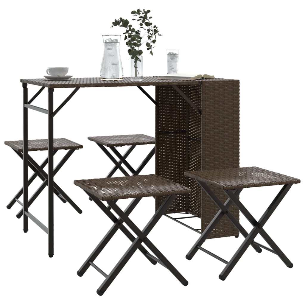 foto del prodotto set da pranzo da giardino pieghevole 5 pz marrone in polyrattan