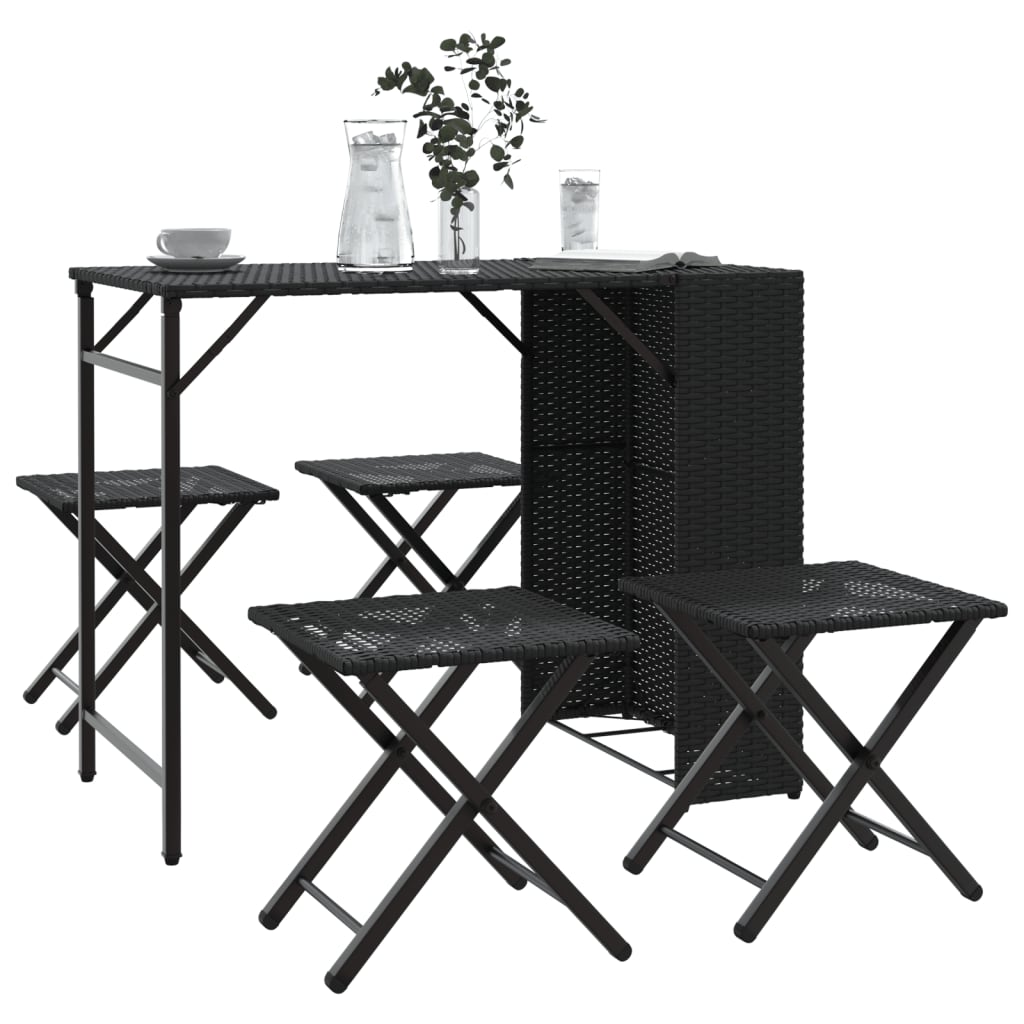 foto del prodotto set da pranzo da giardino pieghevole 5 pz nero in polyrattan