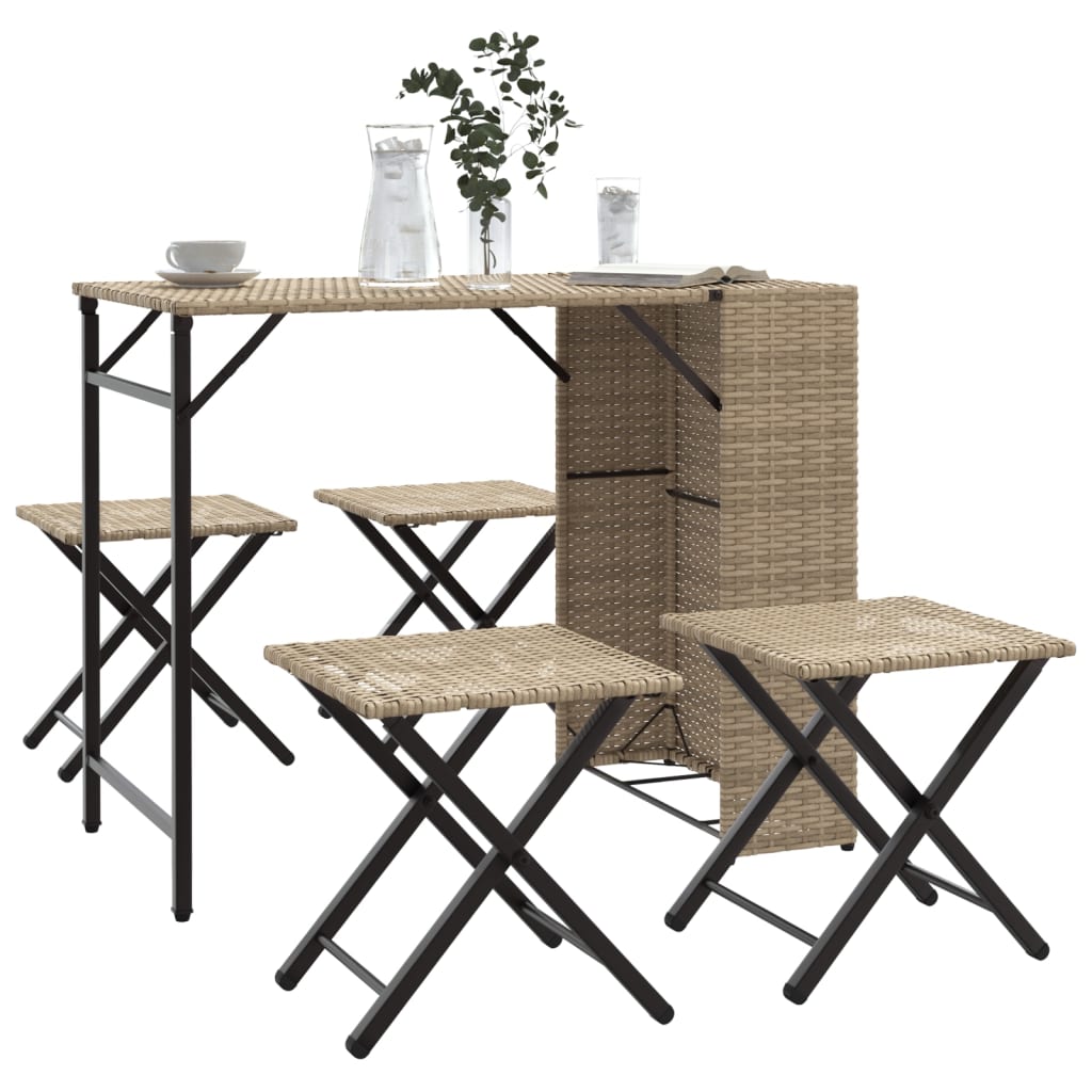 foto del prodotto set da pranzo da giardino pieghevole 5pz beige in polyrattan