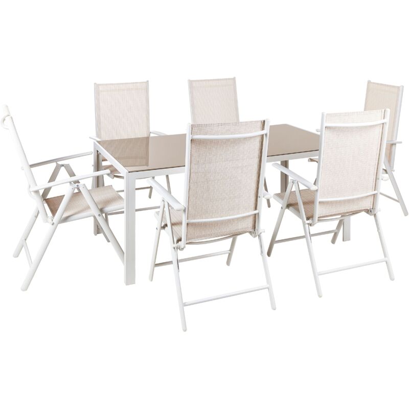foto del prodotto set da pranzo da giardino tavolo in alluminio beige con 6 sedie pieghevoli catania