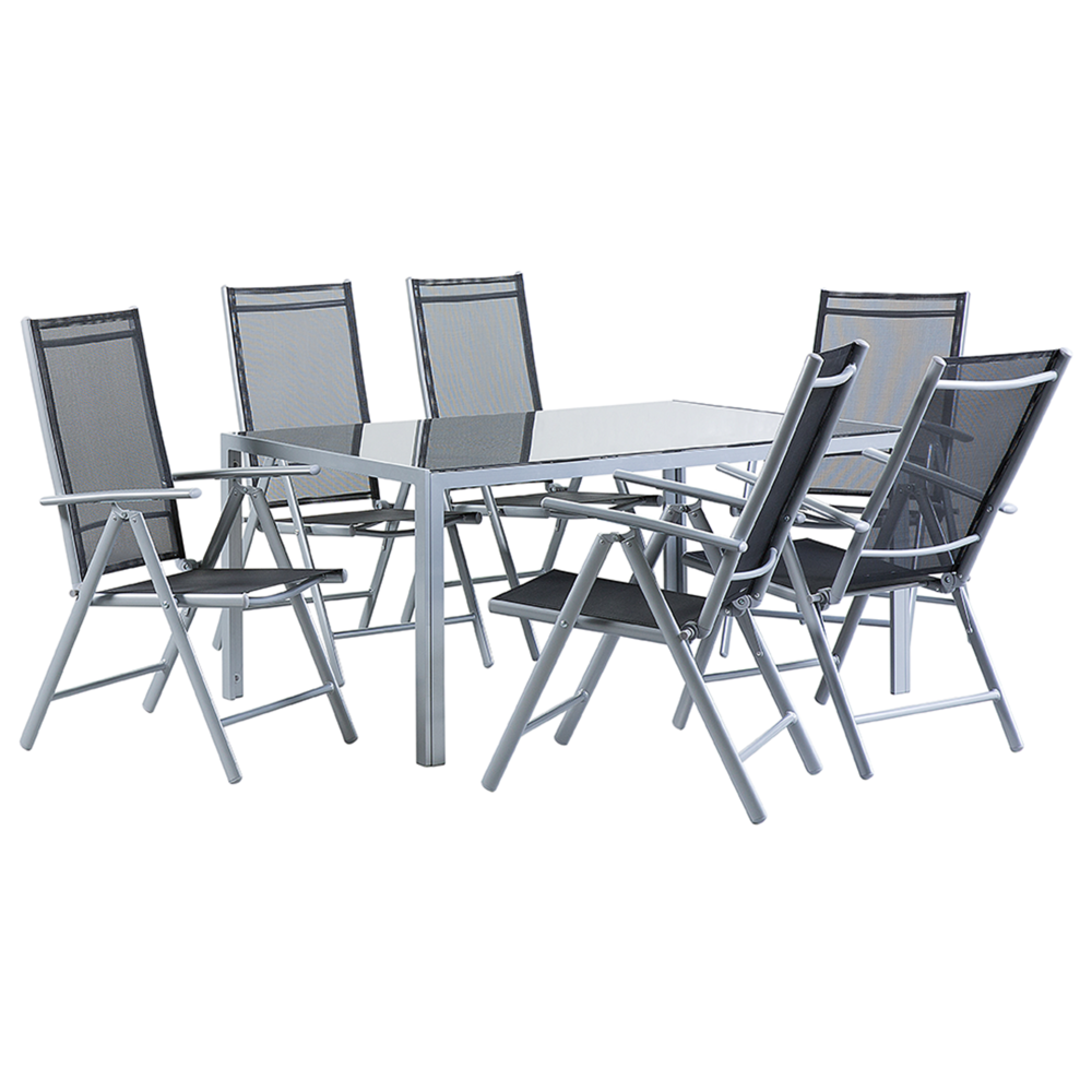 foto del prodotto set da pranzo da giardino tavolo in alluminio nero con 6 sedie pieghevoli catania