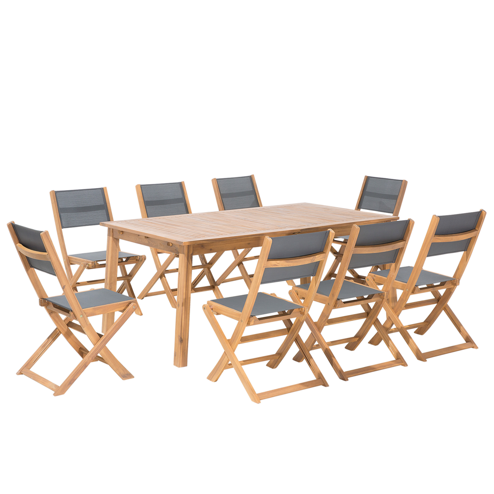 foto del prodotto set da pranzo da giardino tavolo in legno chiaro di acacia 8 sedie 9 pezzi