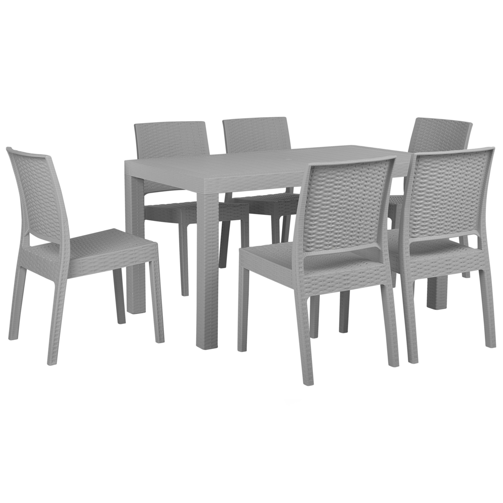 foto del prodotto set da pranzo da giardino tavolo rettangolare grigio chiaro 140 x 80 cm 6 sedie impilabili 6 posti minimalista