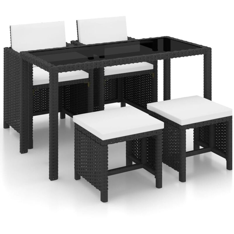 foto del prodotto set da pranzo da patio 2 sedie 2 pouf e tavolo con piano in vetro vari colori colore nero e bianco