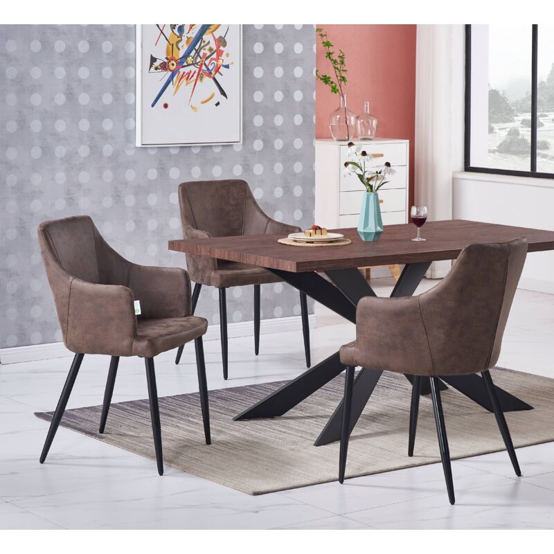 foto del prodotto set da pranzo duke lux zarah un tavolo da pranzo in legno di noce e un set di 4 sedie da pranzo in pelle marrone scuro sala da pranzo cucina