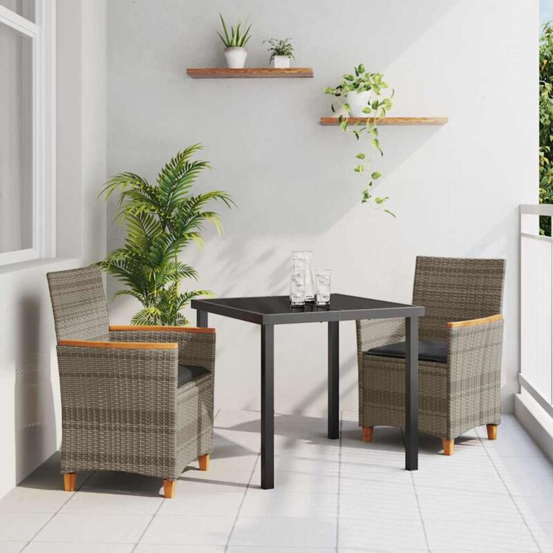 foto del prodotto set da pranzo giardino 3 pezzi con cuscini grigio rattan polyrattan vidaxl