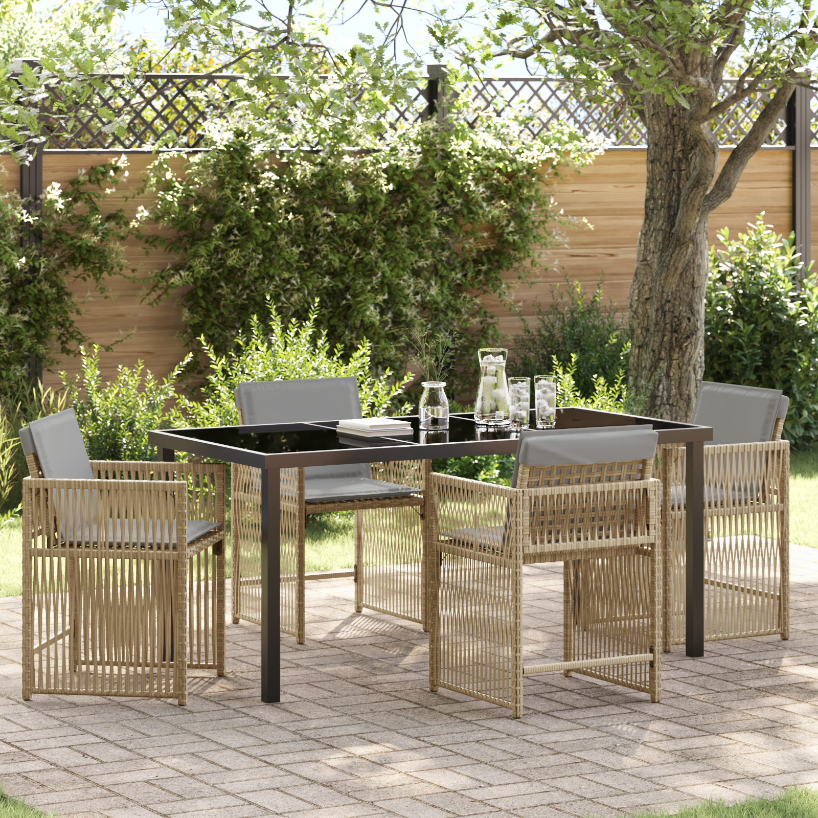 foto del prodotto set da pranzo giardino 5 pezzi con cuscini beige rattan sintetico