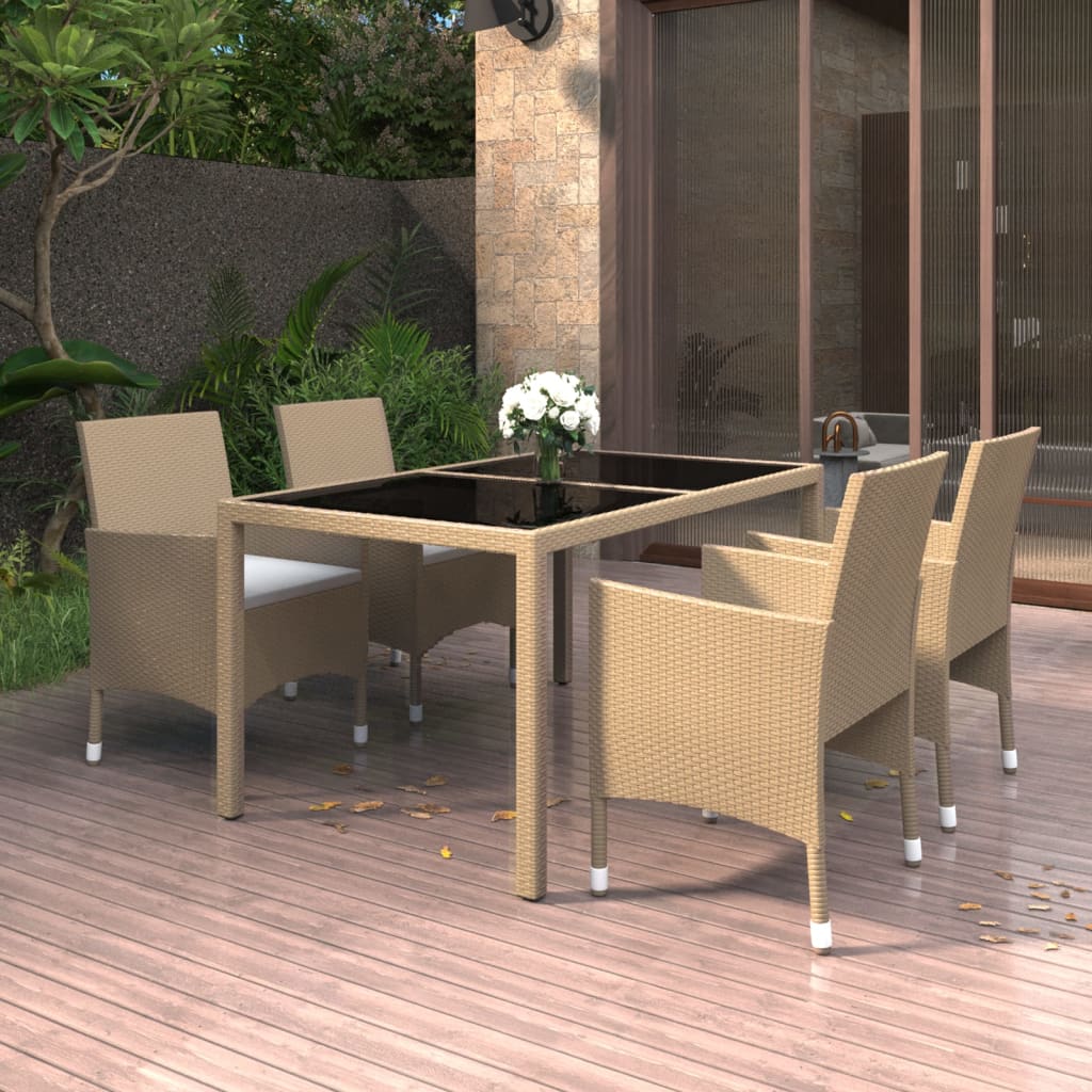 foto del prodotto set da pranzo giardino 5 pz polyrattan e vetro temperato beige