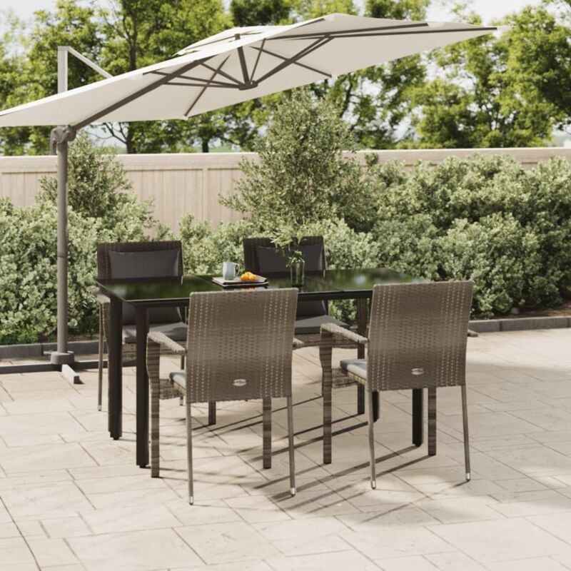 foto del prodotto set da pranzo giardino 5pz nero e grigio con cuscini polyrattan