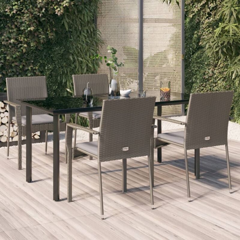 foto del prodotto set da pranzo giardino 5pz nero e grigio con cuscini polyrattan