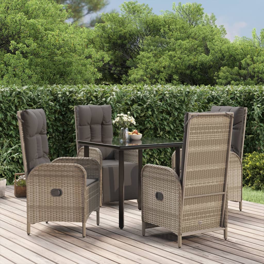 foto del prodotto set da pranzo giardino 5pz nero e grigio con cuscini polyrattan