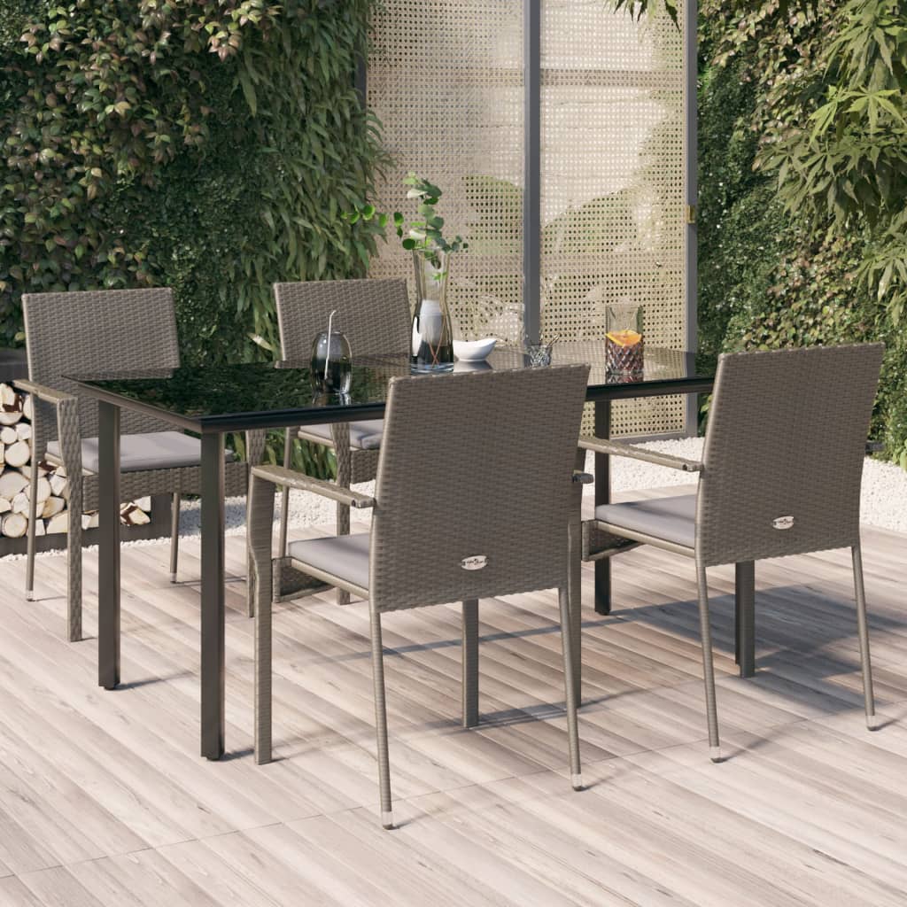 foto del prodotto set da pranzo giardino 5pz nero e grigio con cuscini polyrattancod mxl 124393