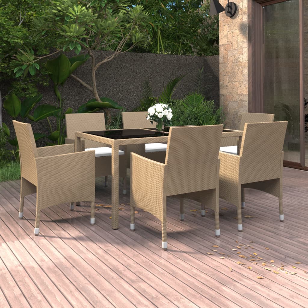 foto del prodotto set da pranzo giardino 7 pz polyrattan e vetro temperato beige vidaxl