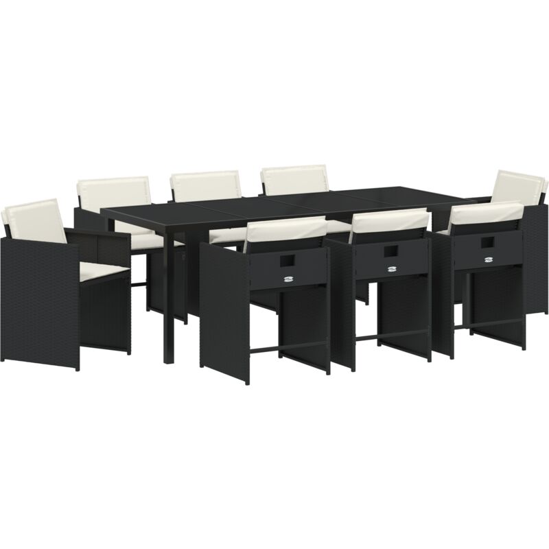 foto del prodotto set da pranzo giardino 9 pezzi con cuscini rattan pe nero vidaxl