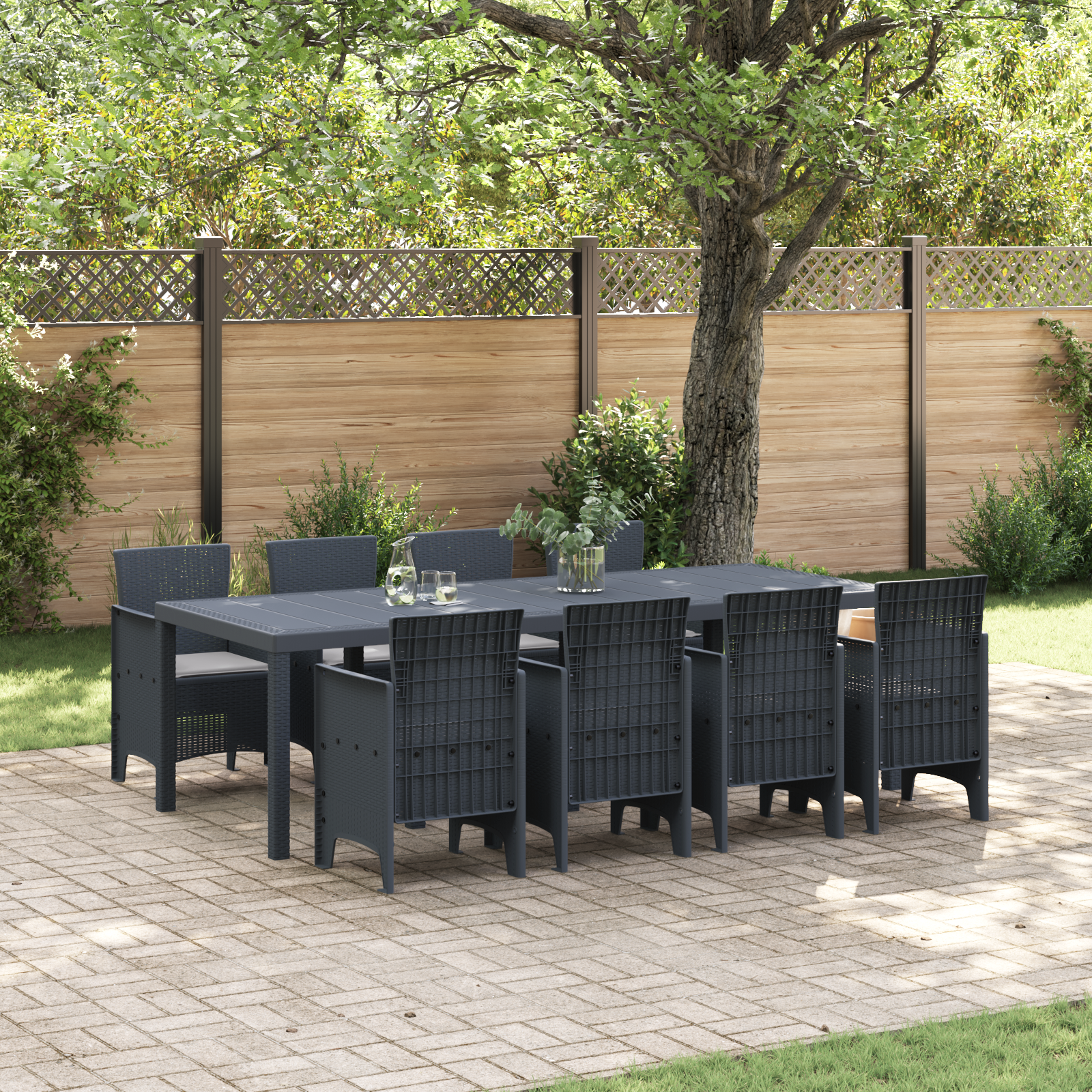 foto del prodotto set da pranzo giardino 9 pezzi con cuscini rattan plastico anthracite