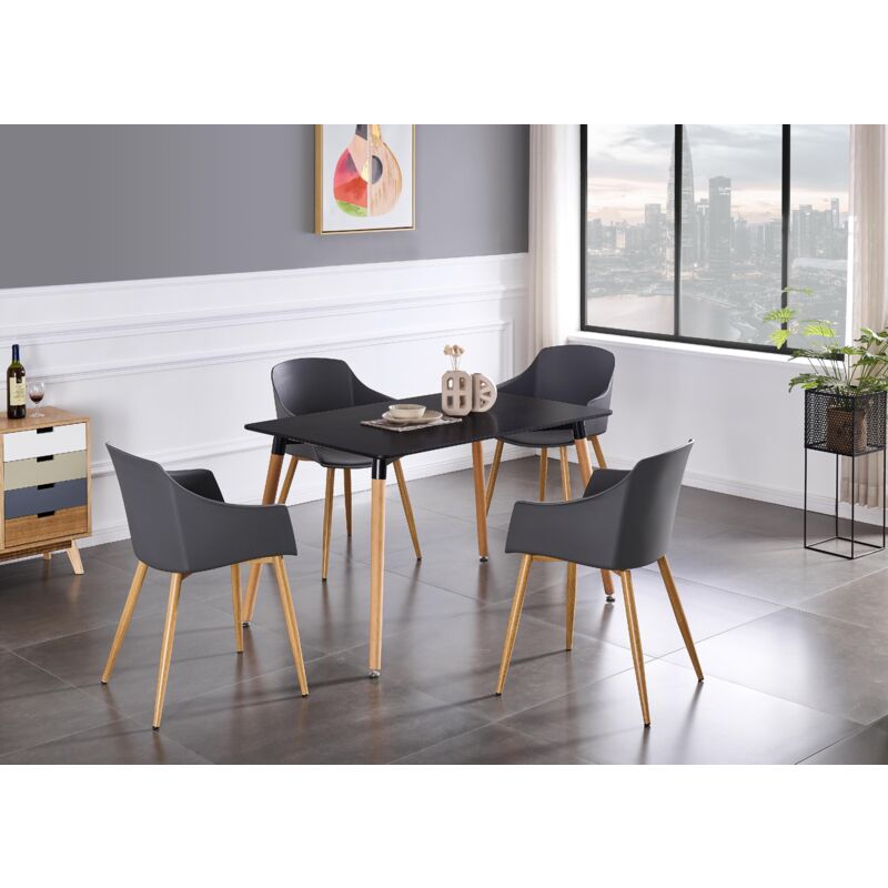 foto del prodotto set da pranzo halo eden un tavolo da pranzo in legno nero e un set di 4 sedie da pranzo in legno grigio sala da pranzo cucina
